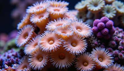 Obraz premium Intricate coral polyps thriving in vibrant marine habitat, biodiversity