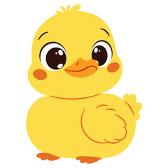 Super cute duckling with big eyes. Flat vector illustration in simple childish style. White background . Vector illustration