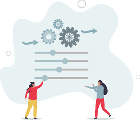 Workflow management, working process optimization for best outcome, team management or development plan and procedure concept.flat characters.