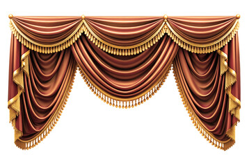Realistic velvet curtains stage on a transparent Background, suitable for window or theater stage decoration. Luxury silk or velvet drapery mockup for interior design.