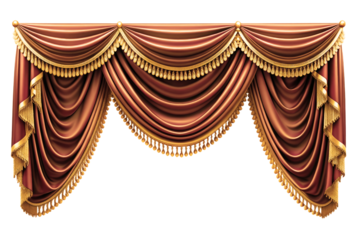 Realistic velvet curtains stage on a transparent Background, suitable for window or theater stage decoration. Luxury silk or velvet drapery mockup for interior design.