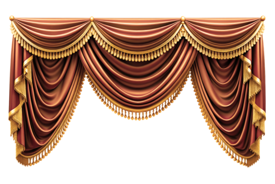 Realistic velvet curtains stage on a transparent Background, suitable for window or theater stage decoration. Luxury silk or velvet drapery mockup for interior design.