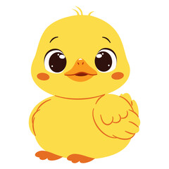 Super cute duckling with big eyes. Flat vector illustration in simple childish style. White background . Vector illustration