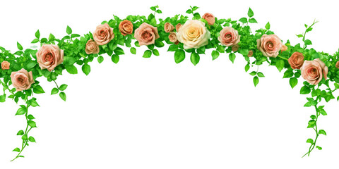 A decorative green arch adorned with leaves and flowers, perfect for weddings or garden events. Green Ivy decoration