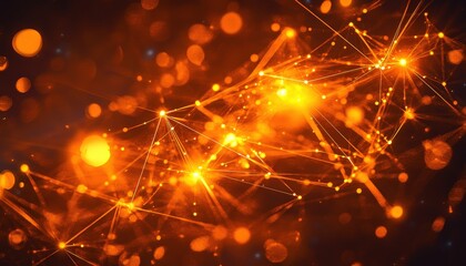 Abstract Orange Network Connections Glowing Lines and Bokeh Lights Background
