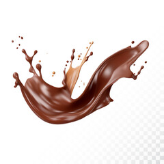 Chocolate splash isolated on white background. Realistic vector illustration.