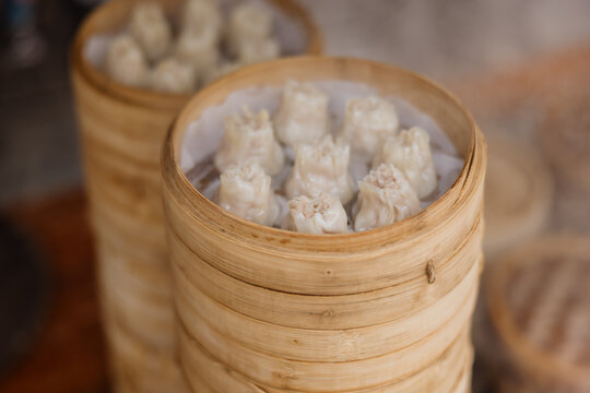  Steamed Dumplings in Bamboo Basket