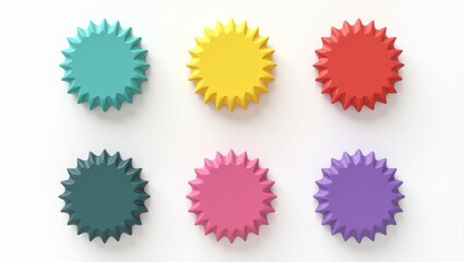 Vibrant starburst circular badge grid on white background