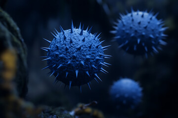 Microscopic Blue Spiky Spheres
