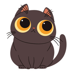 Cute black kitten with big eyes. Flat vector illustration in simple childish style. White background . Vector illustration
