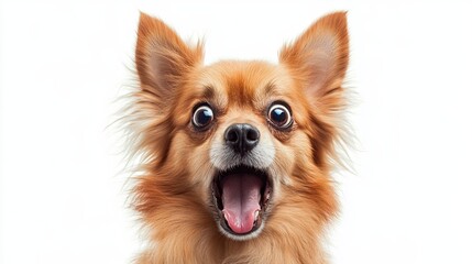 Obraz premium Surprised dog with an excited expression on his face, great surprise. isolated on white.