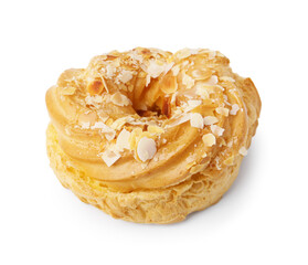 Delicious pastry with almond flakes isolated on white