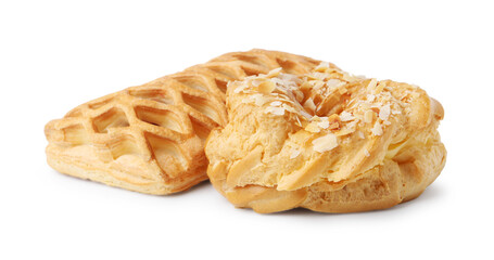 Different delicious sweet pastries isolated on white