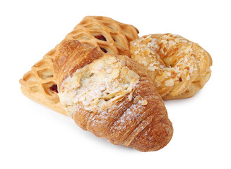 Different delicious sweet pastries isolated on white