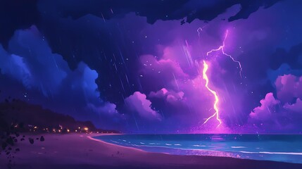 Vibrant Mountainous Storm Scene with Lightning and Text-Friendly Area