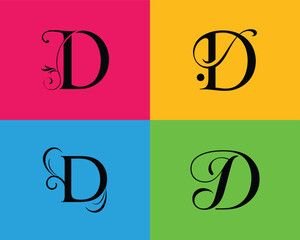 Decorative D Monogram Logo Set. Colorful Typography Design Featuring Elegant Letter D Variants in Bold Layout.