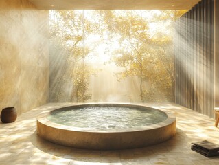 Fototapeta premium Tranquil spa retreat serene nature setting zen decor minimalist design relaxation space peaceful atmosphere