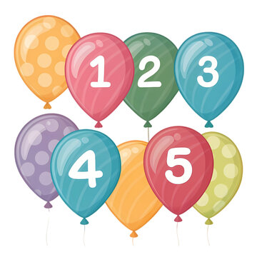 Colorful Birthday Balloons with Numbers 1-5 for a Festive Design
