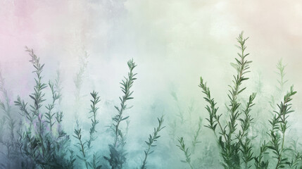 Fototapeta premium Ethereal display of rosemary leaves with soft pastel hues, creating a tranquil atmosphere.