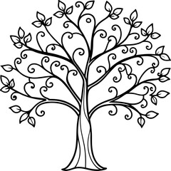 Obraz premium Vibrant Spring Tree and Whimsical Tendrils - Vector Illustration