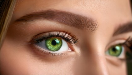 Naklejka premium Close-up of vibrant green eye with detailed eyebrows highlighting natural beauty