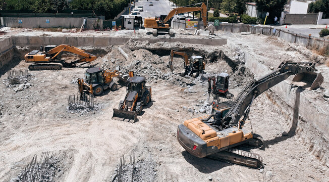 Fototapeta multiple construction equipment at the construction site