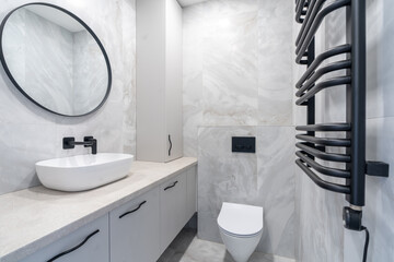 Modern Minimalist Bathroom With Stylish Fixtures and a Clean Marble Design. Home Interior