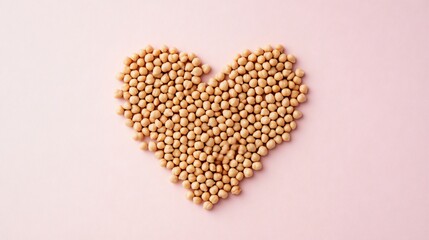 Chickpeas arranged into the shape of a heart, isolated on a pale pink surface
