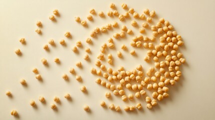 Obraz premium Chickpeas scattered in an artistic spiral, isolated on a smooth cream-colored surface