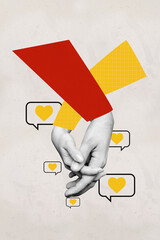 Vertical collage poster hands hold each other lovers couple relationship textbox message...