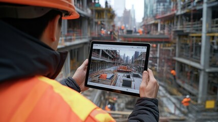 Construction Manager Checking Real-Time Progress on Job Site