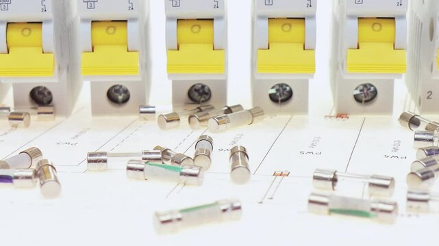 Fuses to protect the equipment. Soft focus. Close-up.