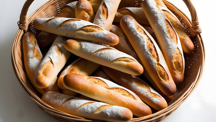 Assortment of freshly baked bread loaves, including sourdough, baguette, and whole wheat, arranged on a wooden surface, soft natural light, isolated on a white background