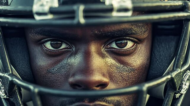 Intense gaze of american football player montage