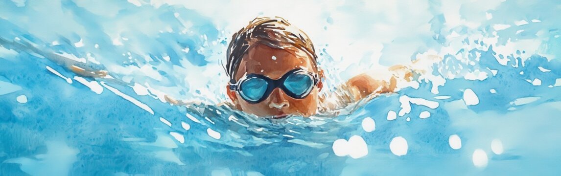 Capture of a young swimmer gliding through the clear blue water with determination during a bright sunny day