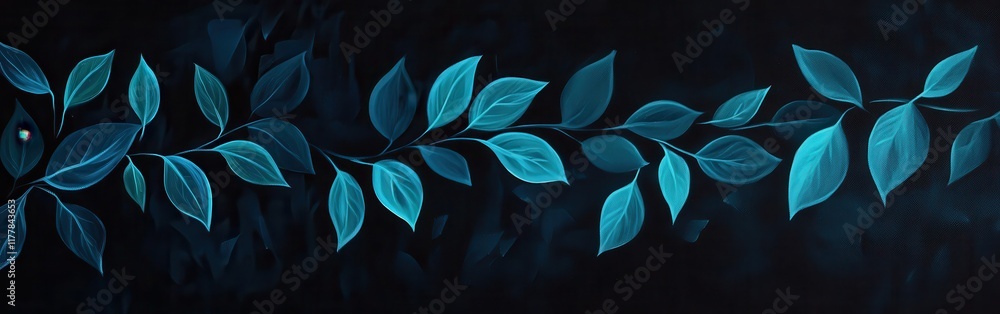Poster black background with striking turquoise leaves creates a captivating contrast in a tranquil setting