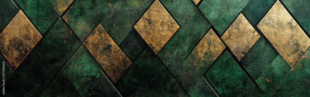 Poster textured geometric design displays deep forest green and earthy tones with dynamic shapes for modern