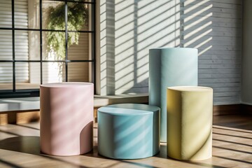 modern living room 3D background podiums. Studio showroom pedestal, showcase mockup stage, vector for product presentation, Abstract studio room.