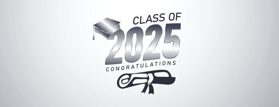 Senior Class Of 2025 Invitation Card Template. Congratulations on Graduation 2025 with Academic Cap. Congratulations graduate greeting ceremony background design