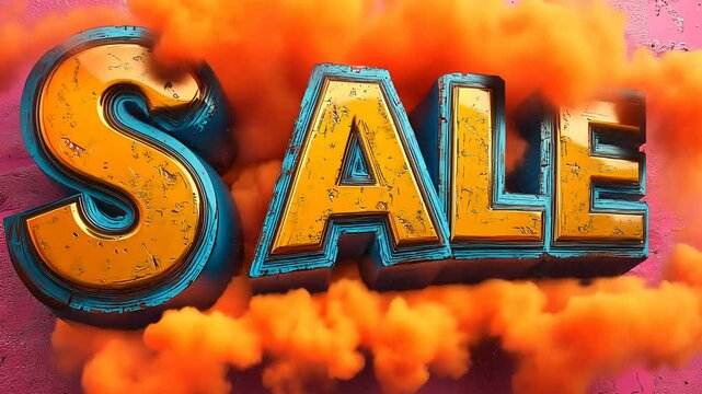 Orange smoke is engulfing a 3d sale writing on pink background