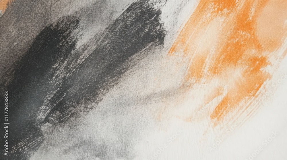 Poster Soft pencil strokes create an abstract expression of muted gray and orange hues on textured canvas surface