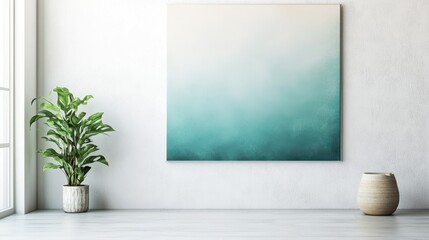 Minimalist white canvas art with faint pencil detail in serene indoor location
