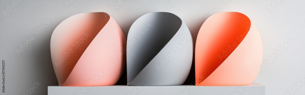 Poster Elegant coral and gray forms showcase modern design on a minimalist shelf