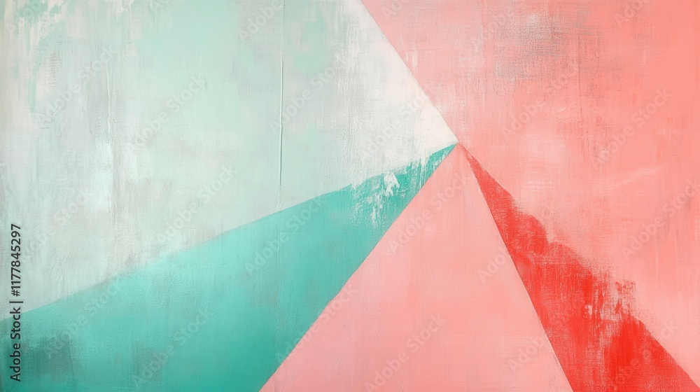 Poster pastel coral and mint triangles create a harmonious abstract composition with soft textures and cont