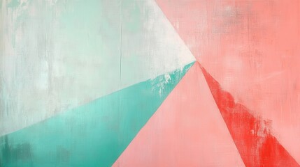Pastel coral and mint triangles create a harmonious abstract composition with soft textures and contemporary appeal