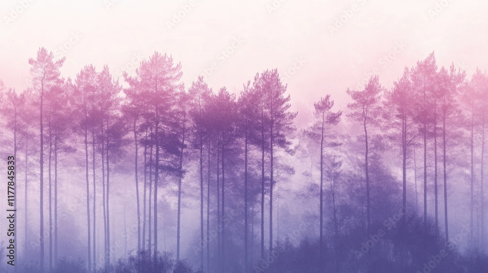 Poster Abstract forest silhouette in muted tones creates a serene atmosphere at dawn