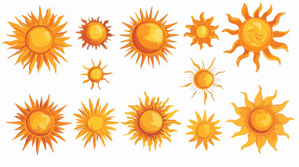 Sun Vector Collection for Designs. Flat Style Suns Isolated on White Background