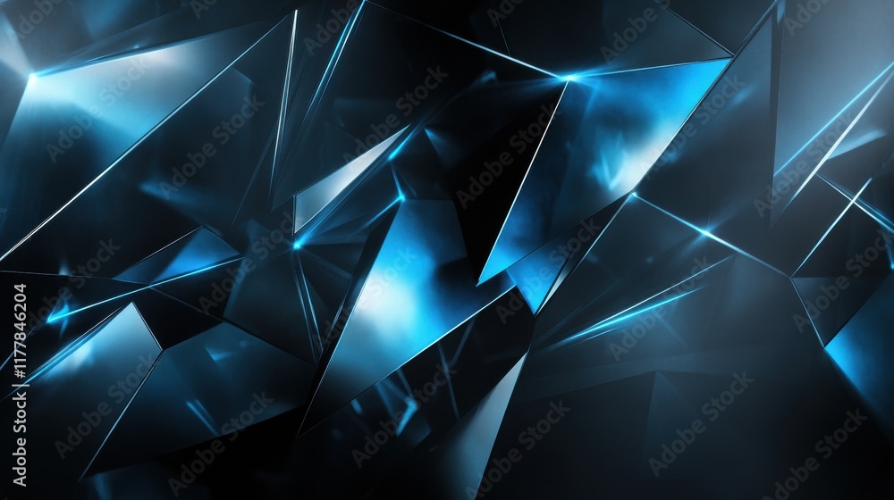 Poster luminous abstract background with glowing blue and black facets creating an intriguing visual experi