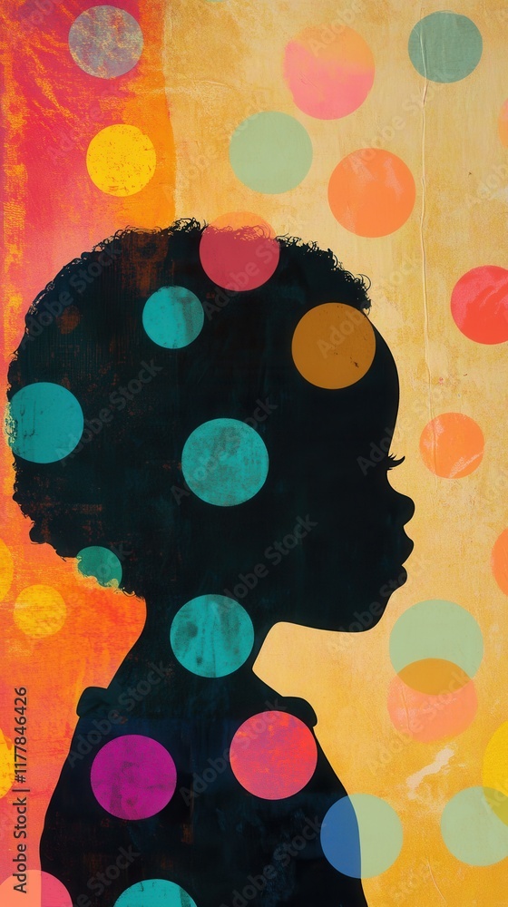Poster vibrant visualization of a child glowing against a colorful abstract background with vibrant circles