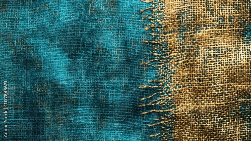 Aufkleber vibrant teal and gold burlap pattern showcases texture and color suitable for various design project